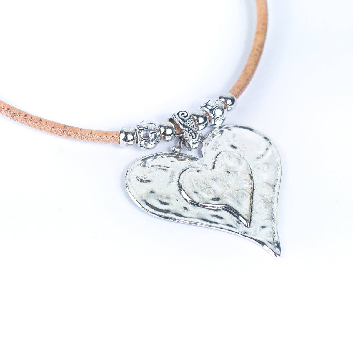 Colored cork with heart handmade cork necklace NE-1039