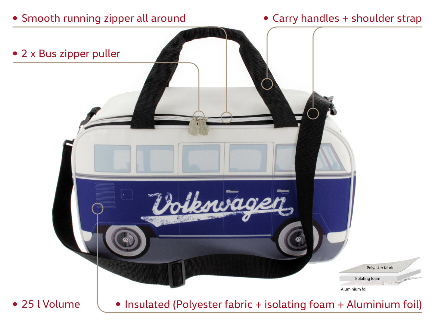 VW T1 Bus Lightweight Travel Cooler Bag (25 l) – BL/WH