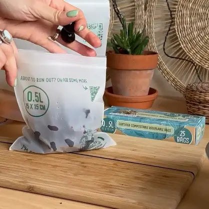 Compostable Resealable Bags Small | 0.5 Litre (25 Bags)