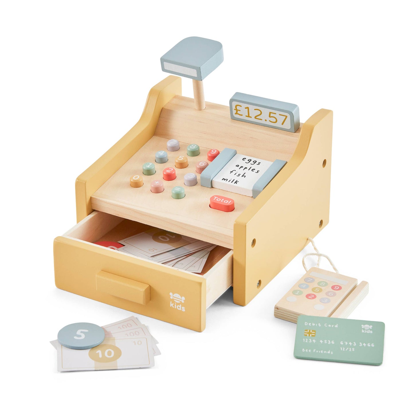 Just Bee Kids Wooden Cash Register Toy with Play Money
