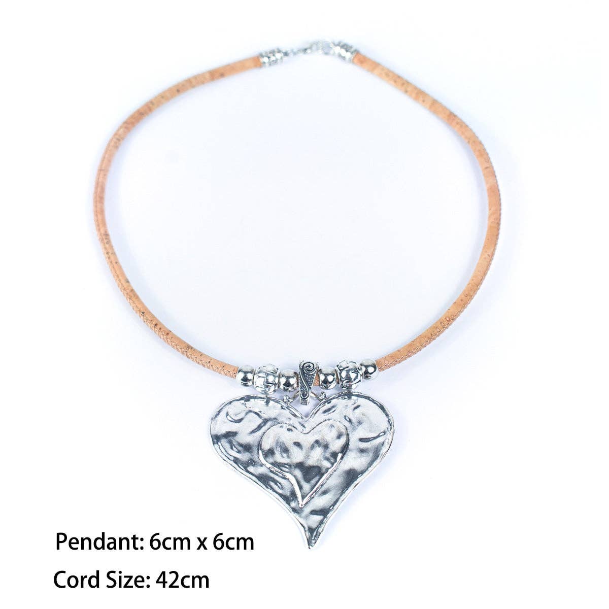 Colored cork with heart handmade cork necklace NE-1039