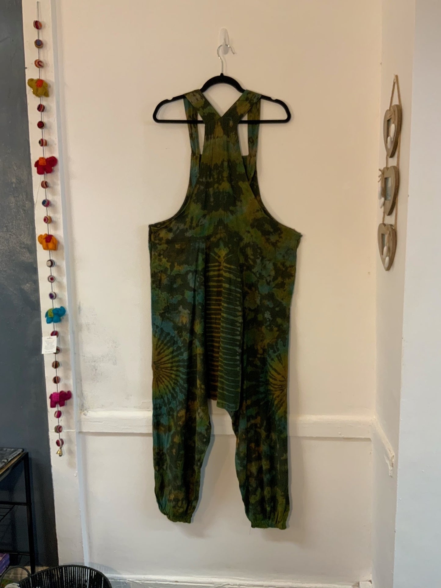 Dark Green & Blue Tie Dye Dungarees