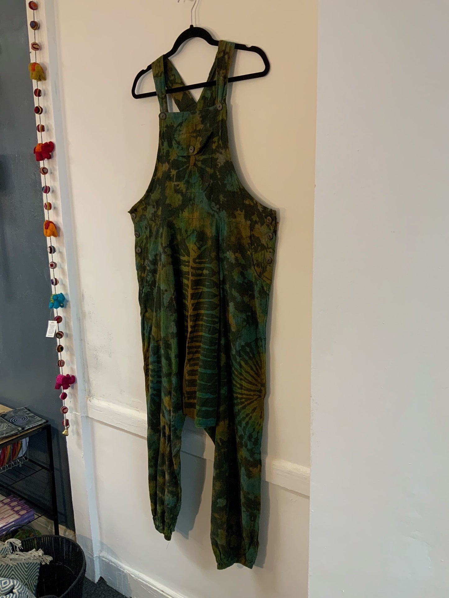 Dark Green & Blue Tie Dye Dungarees