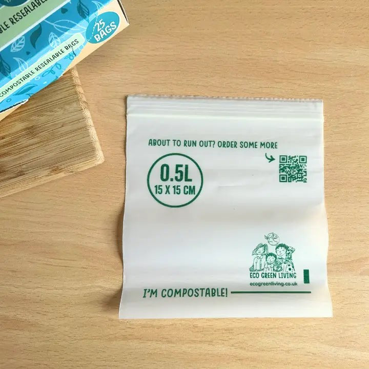 Compostable Resealable Bags Large | 2.5 Litre (15 Bags)