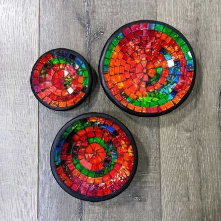 Round Red Orange Mosaic Bowls