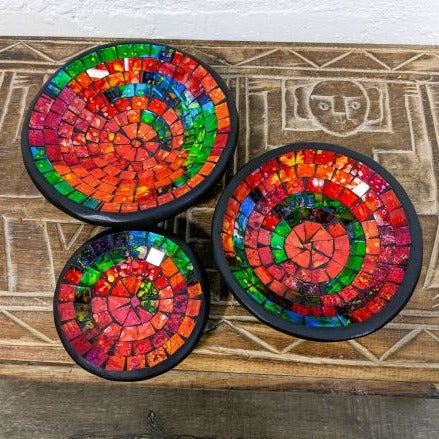 Round Red Orange Mosaic Bowls