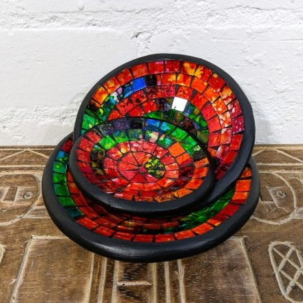 Round Red Orange Mosaic Bowls