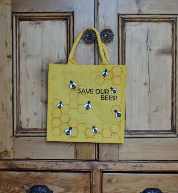 Jute shopping bag yellow Save Our Bees - MY VALLEY