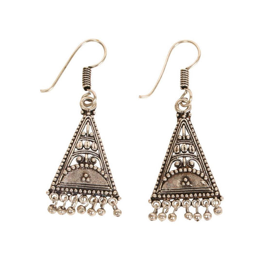 Earrings folk style silver colour triangle hanging beads - MY VALLEY