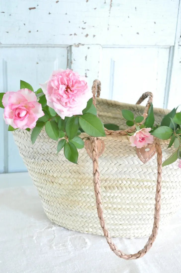 STRAW BAG Basket-Braided Handle, Straw Moroccan Bag