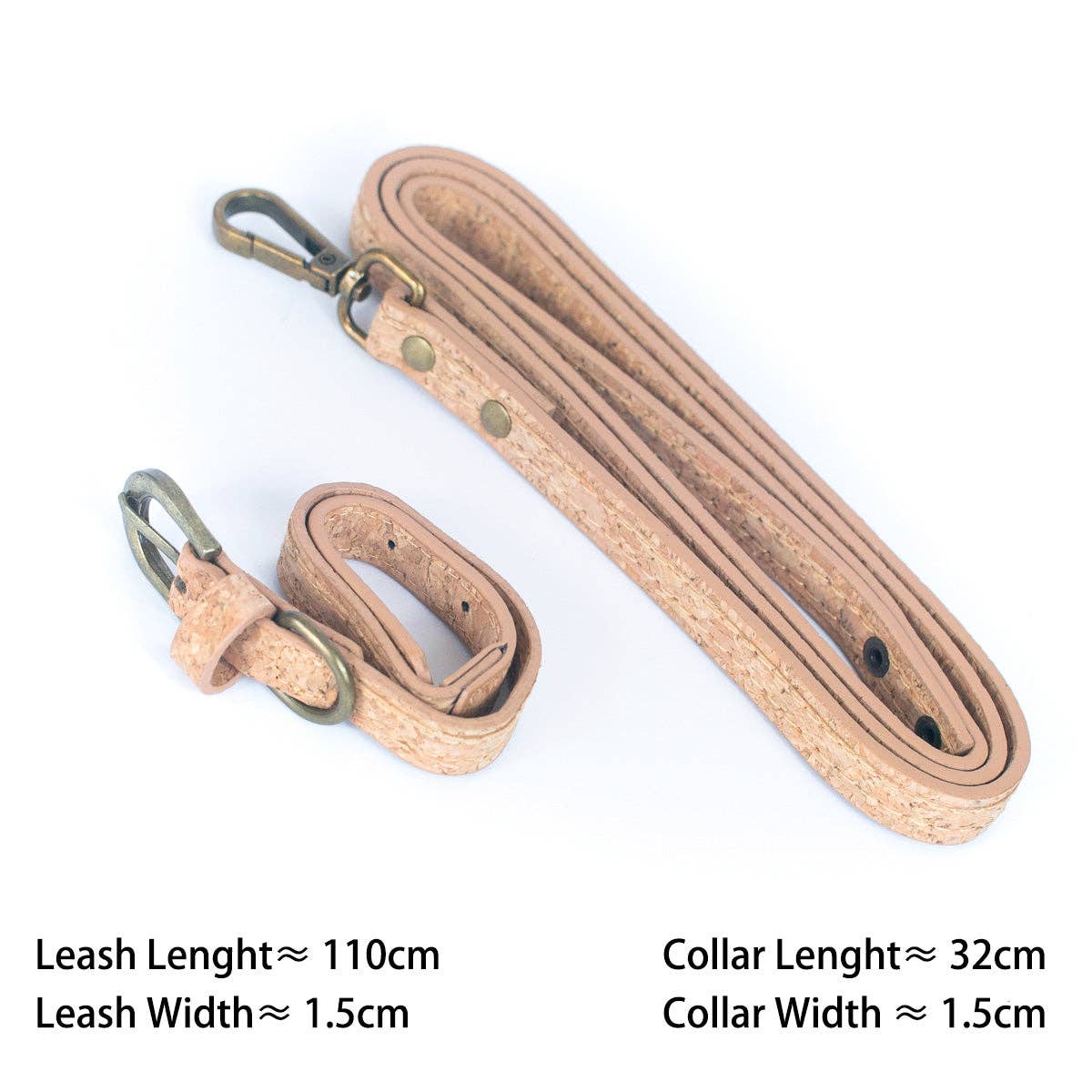 Naturally Corked Dog Leash and Collar Set - Fits23-29cm/ 9-1