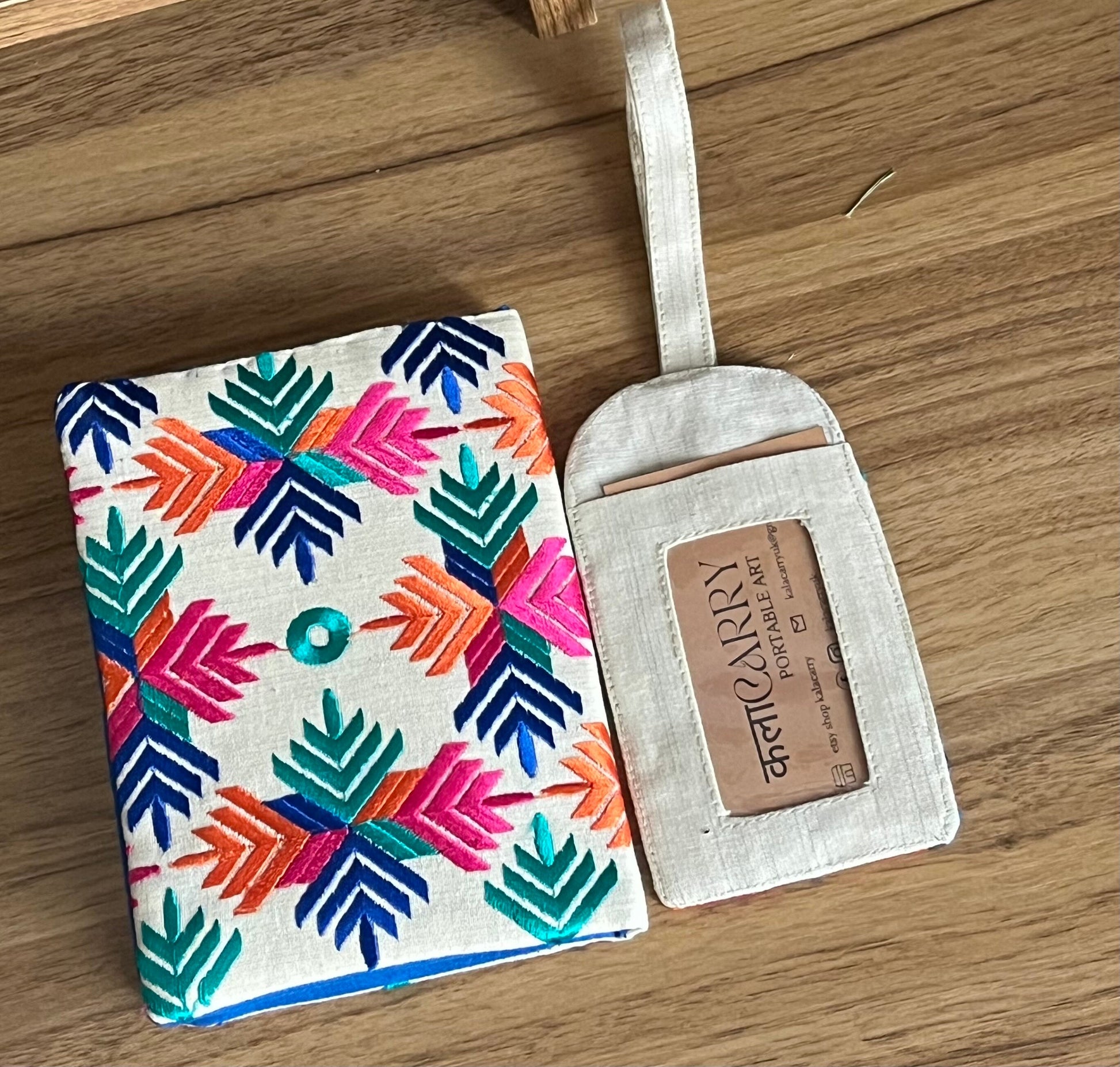 Handmade fabric passport holder with matching luggage tag