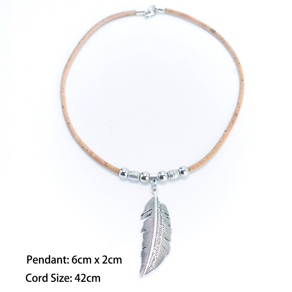 Natural cork with feather pendant Handmade necklace N-018