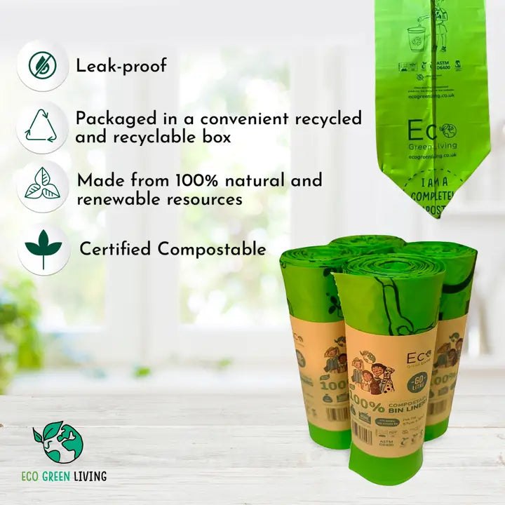 60L Compostable Waste Bags | 1 Roll of 10 Bags | Eco Green L