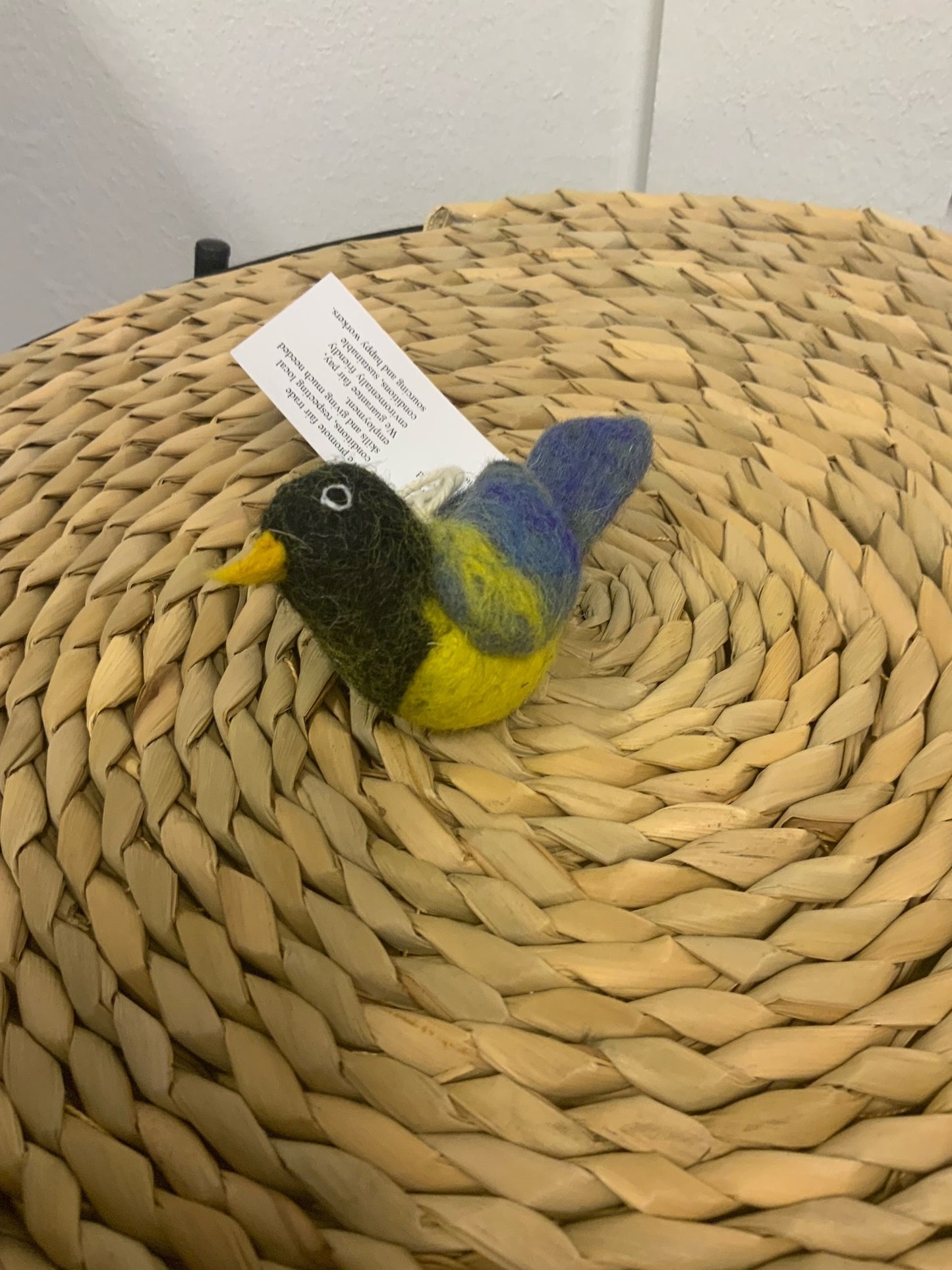 Felt yellow and blue bird