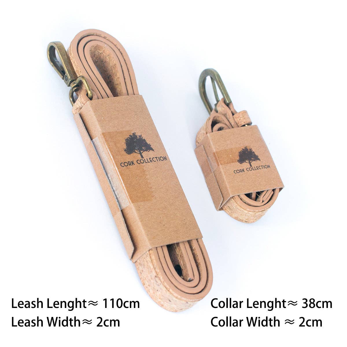 Natural Cork Dog Leash and Collar Set - Fits 26-35cm/10.2-13