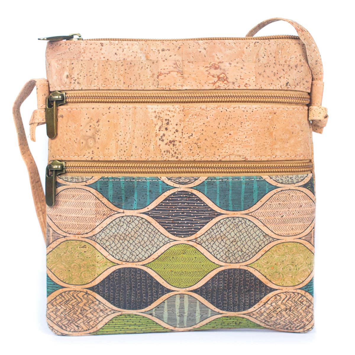 Cork Women's Double Zip Printed Crossbody Bag BAG-2266