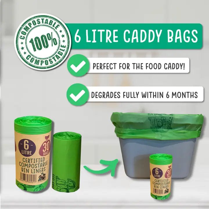 6 Litre Compostable Caddy Bags | 1 Roll of 30 Bags