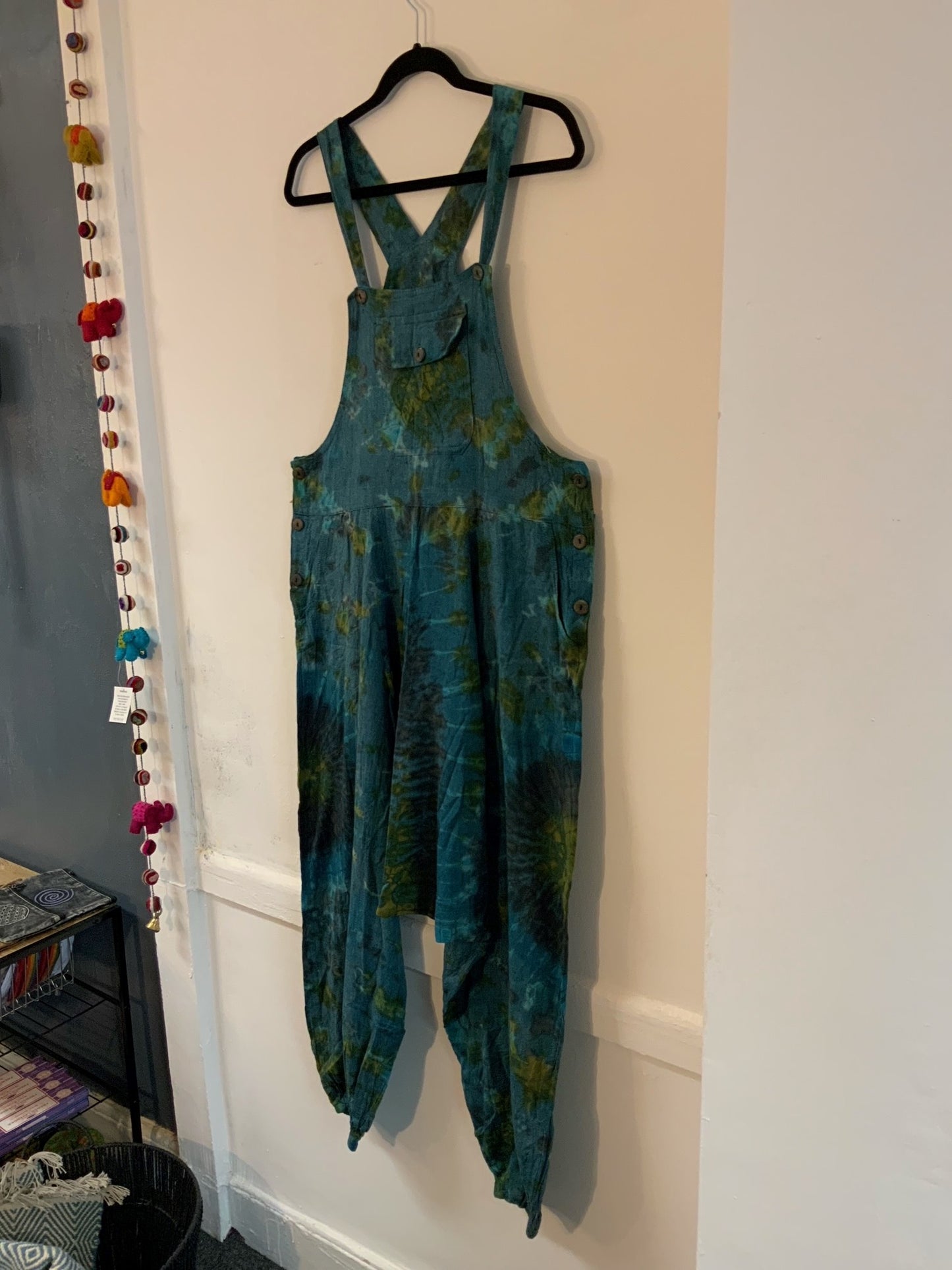 Blue and Green Tie Dye Dungarees