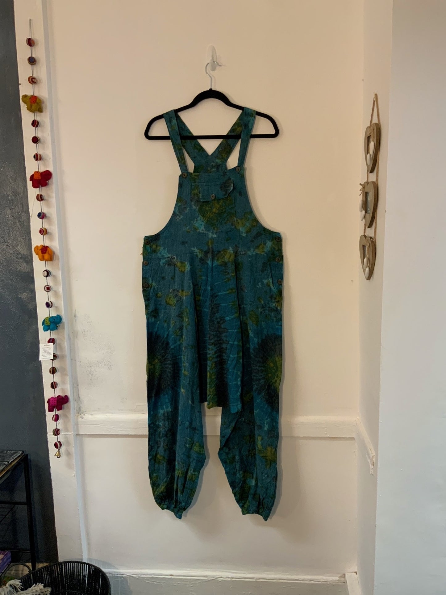 Blue and Green Tie Dye Dungarees