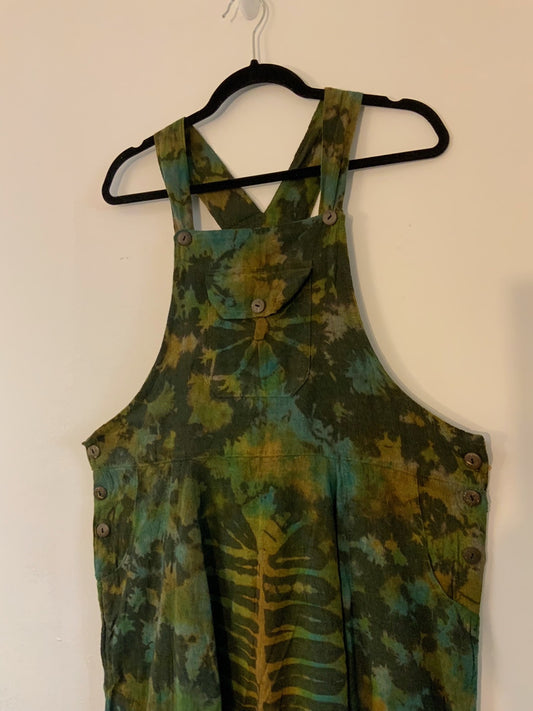 Dark Green & Blue Tie Dye Dungarees