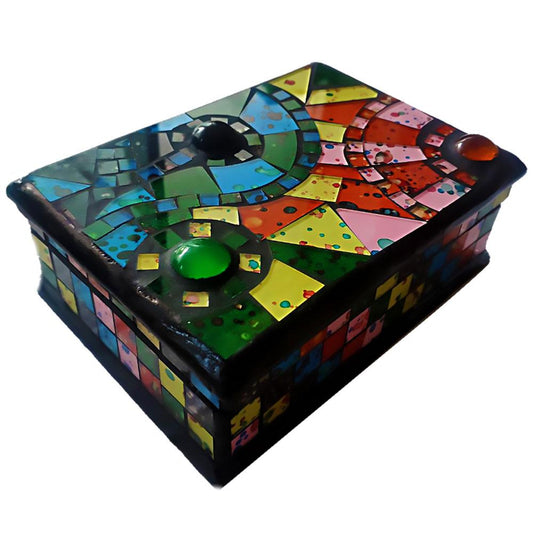 Jewellery box glass mosaic handmade multicoloured 18x13x6cm