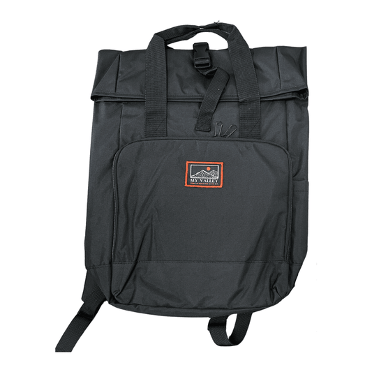 MY Valley - Recycled Twin Handle Roll-Top Laptop Backpack- Black