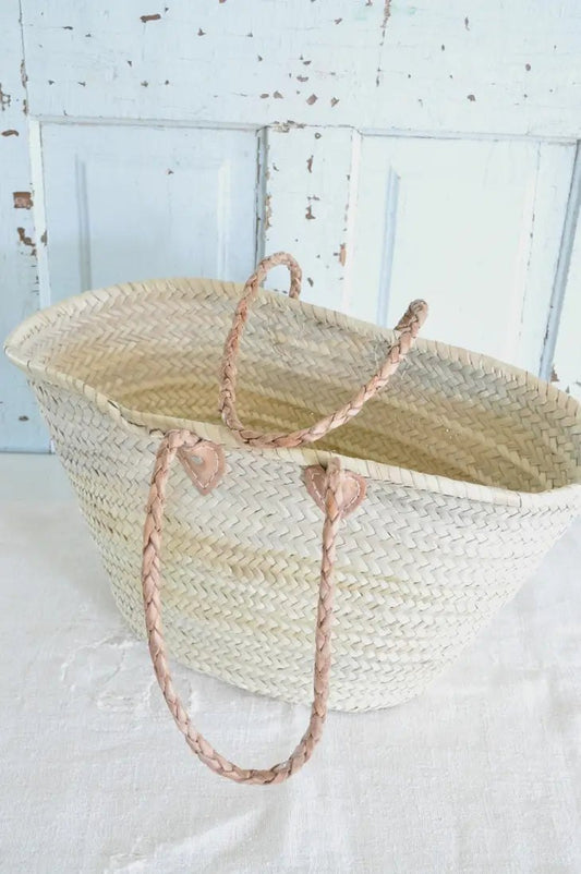 STRAW BAG Basket-Braided Handle, Straw Moroccan Bag