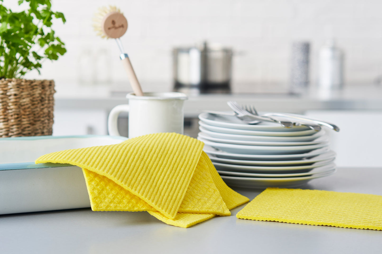 Compostable Sponge Cleaning Cloths - Yellow Kitchen