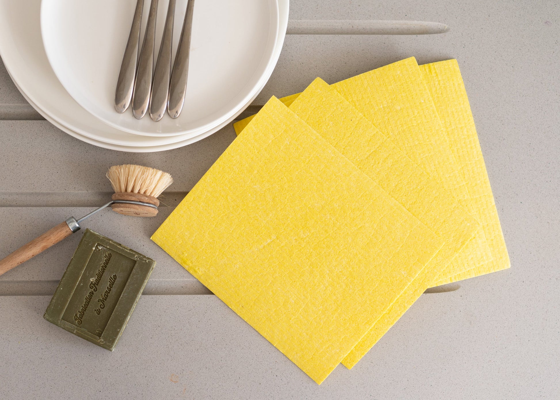 Compostable Sponge Cleaning Cloths - Yellow Kitchen